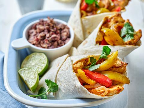 Fajita’s met kip en bonenpasta