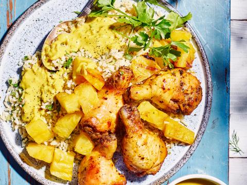 Zomerse kipcurry met gegrilde ananas