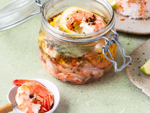 Ingelegde zoetzure scampi’s