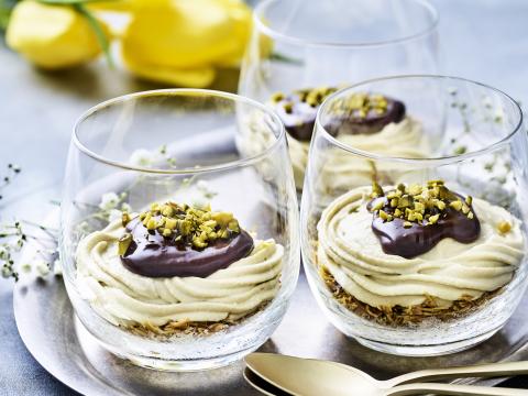 Dubai chocolate cheesecake in glaasjes