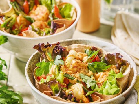 Tacobowl met scampi’s