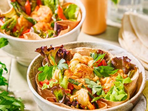 Tacobowl met scampi’s