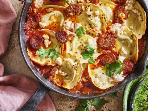 Girasoli-lasagne met ricotta en chorizo