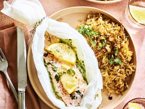 Zalmpapillot met krokant gebakken rijst