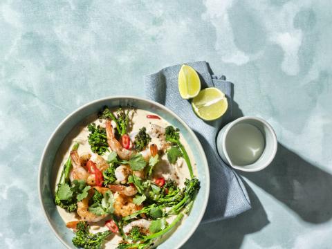 KB Groene scampicurry met gegrilde bimi 