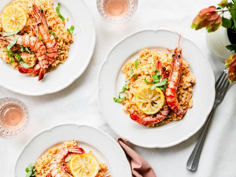 Risotto met ‘nduja en gegrilde gamba’s
