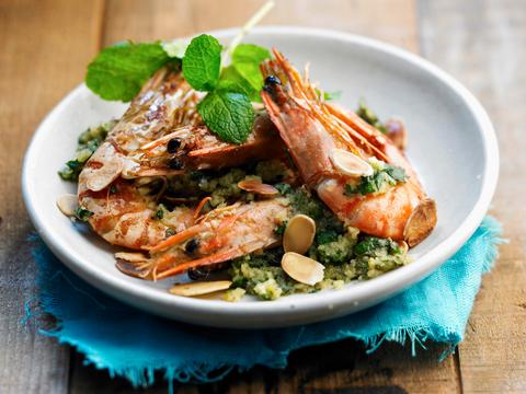 Gamba's met munt en amandelen