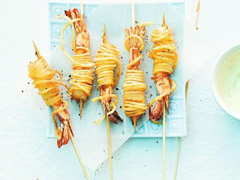 Scampi's met aardappel-spaghetti