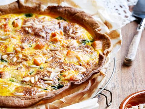 Quiche met zalm en spinazie
