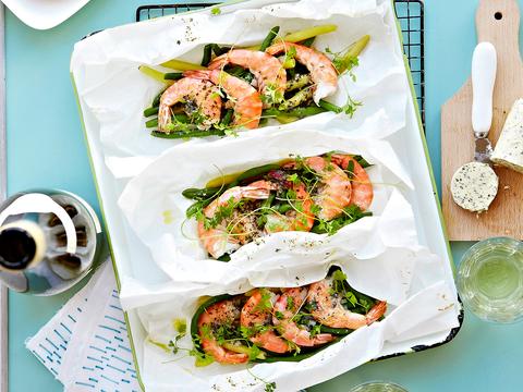 Scampi's en boontjes in papillot