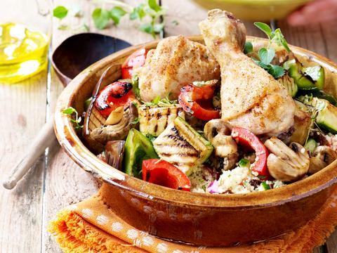 Tabouleh met gegrilde groenten en kip