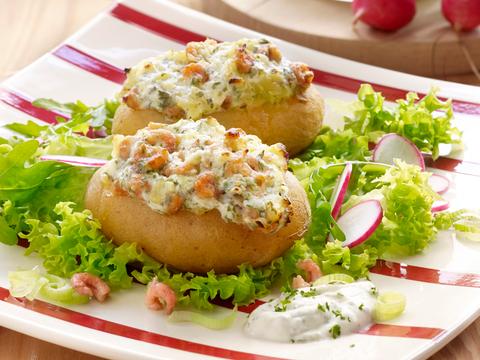 Gevulde aardappel met garnalen