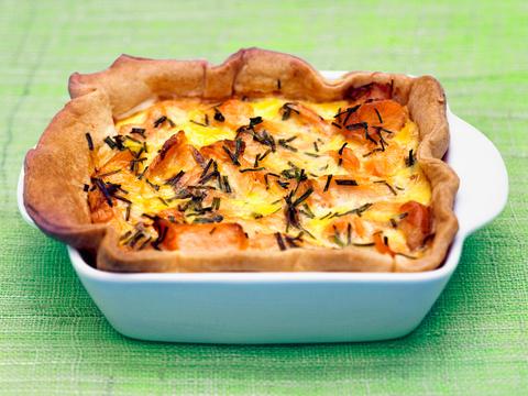 Quiche met zalm, dille en gruyère