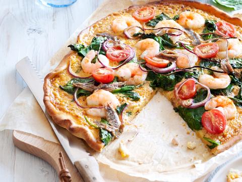 Pizza met scampi's