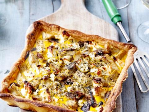 Quiche met artisjok, feta en champignons