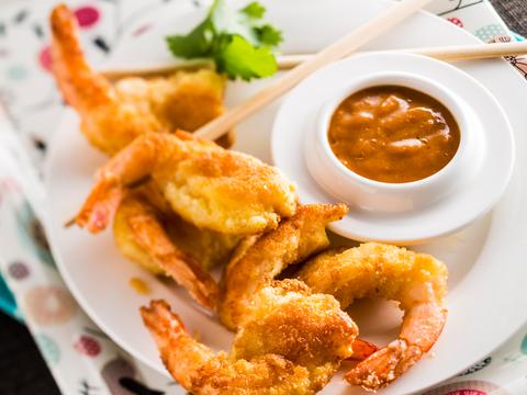 Scampi fritti met abrikozensalsa