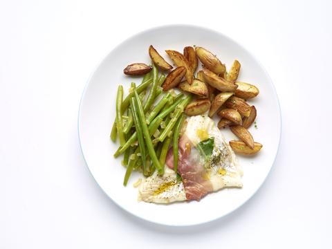 Kabeljauwgratin met gerookte ham