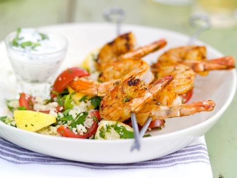 Spiesjes van scampi's