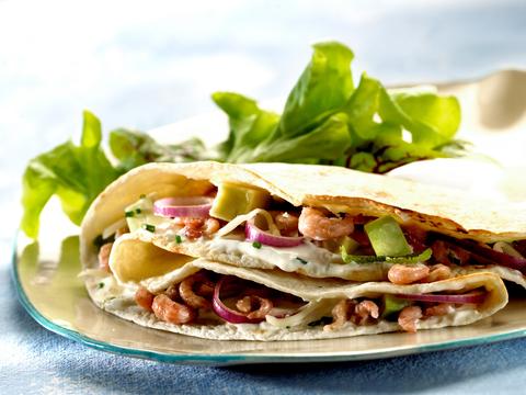 Wrap met avocado en garnalen