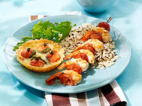 Gegrilde scampi's met zomers tomatentaartje