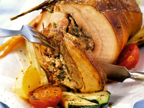 Gevulde varkensrollade met ratatouille