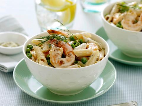 Salade met penne en scampi’s