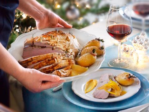 Kerstgebraad met sinaasappelsaus en wortelcrème