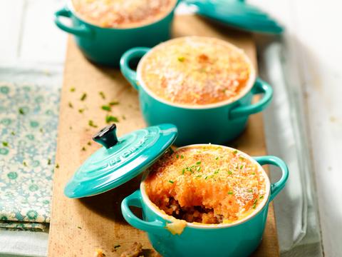 Wortelpuree uit de oven met gekruid gehakt
