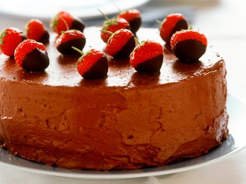 Chocoladetaart met aardbeien