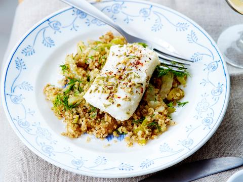 Kabeljauwhaasje op z'n Italiaans met quinoa