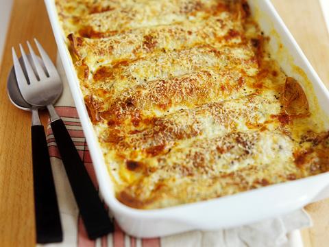 Flensjesgratin met champignons