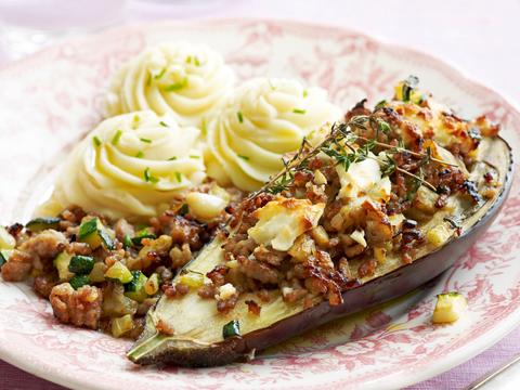 Gevulde aubergines met puree