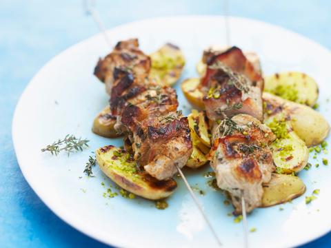Kalfsbrochette met pistacheaardappeltjes