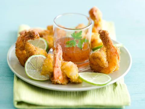 Knapperige scampi's met chilisaus