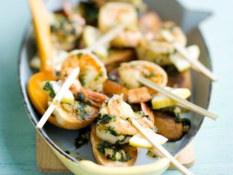 Bruschetta met knoflookscampi's