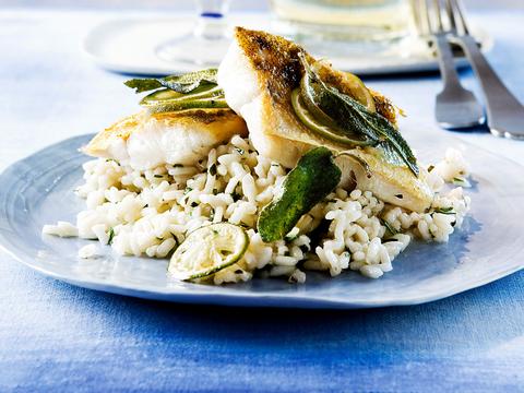 Snoekbaarsfilet met riesling-risotto