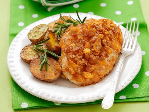 Gepaneerde kip met aardappeltjes