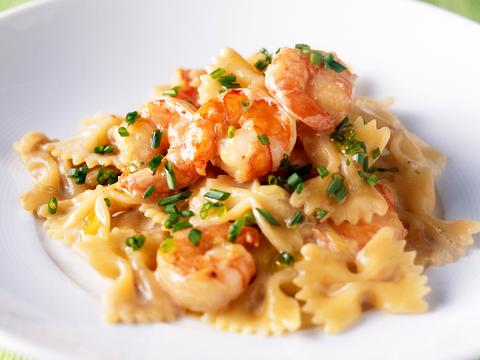 Pasta met scampi's en whisky