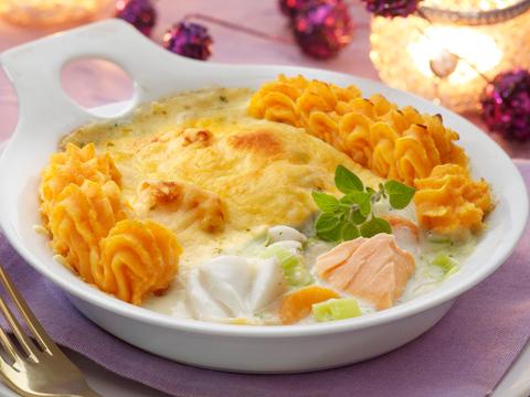 Vispannetje met puree van zoete aardappel