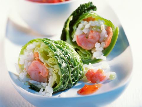 Savooirolletjes met scampi's en rijst