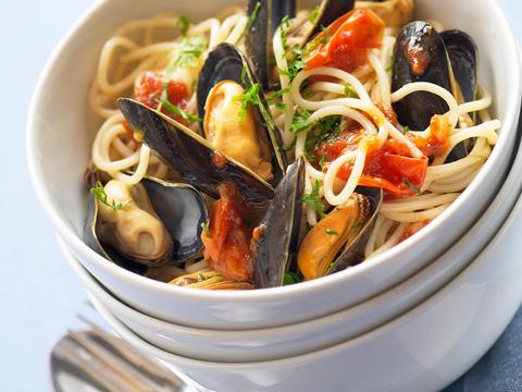 Spaghetti met mosselen