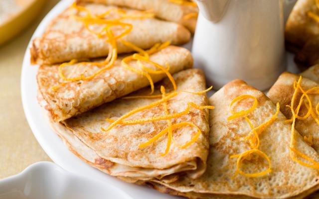 Crêpes Suzette met sinaasappelsorbet