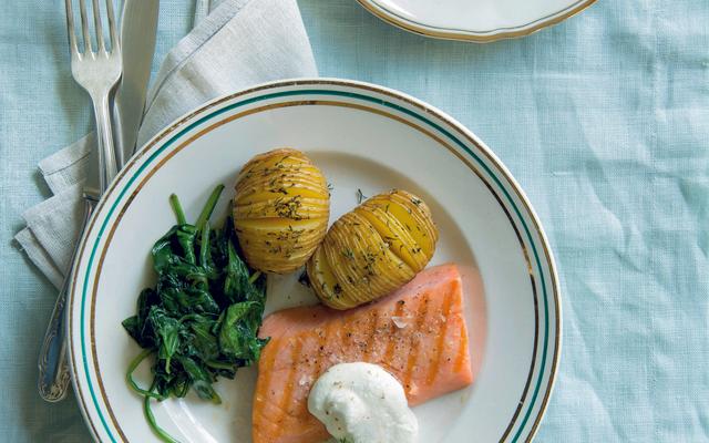 Zalmhaasje op de grill met crème van mierikswortel