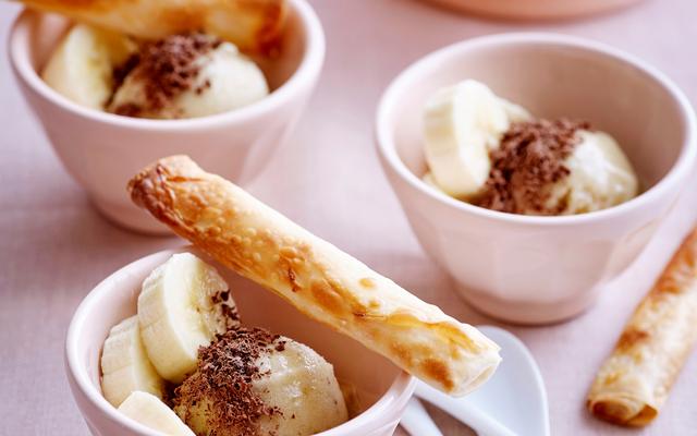 Light bananasplit met chocoladeschilfers