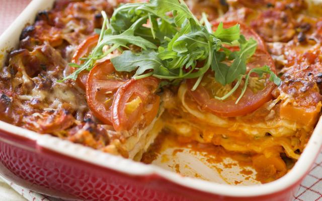 Open lasagne met ham en kastajechampignons