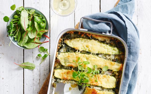 Lasagne met boerenkool, gegrilde courgette en ricotta