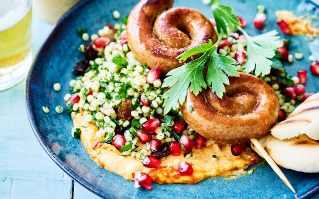 Merguez met kruidentaboulé en hummus