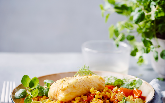 Visstoofpotje met zeeduivel en spelt