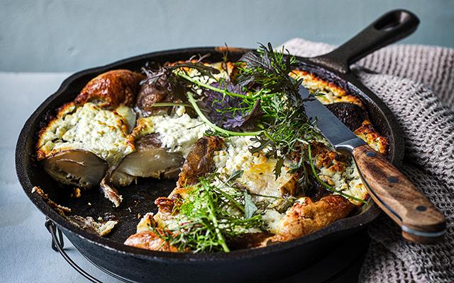 Frittata met oesterzwammen, aardpeer en cottagecheese