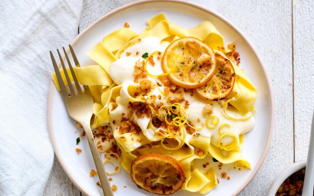 Romige pappardelle met gekonfijte citroen